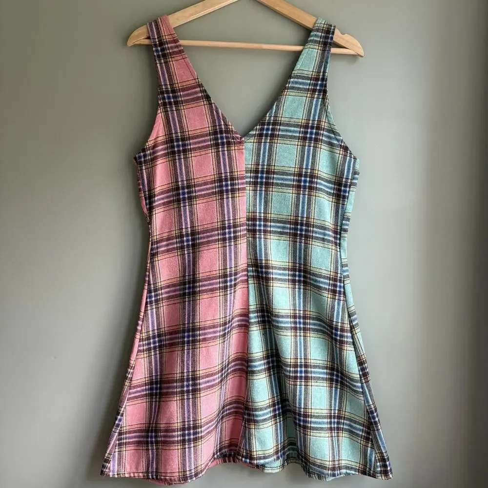 Stitch & Pine Button Front Sleeveless Mini Dress Plaid Retro Grunge 90s S/L - Picture 7 of 12